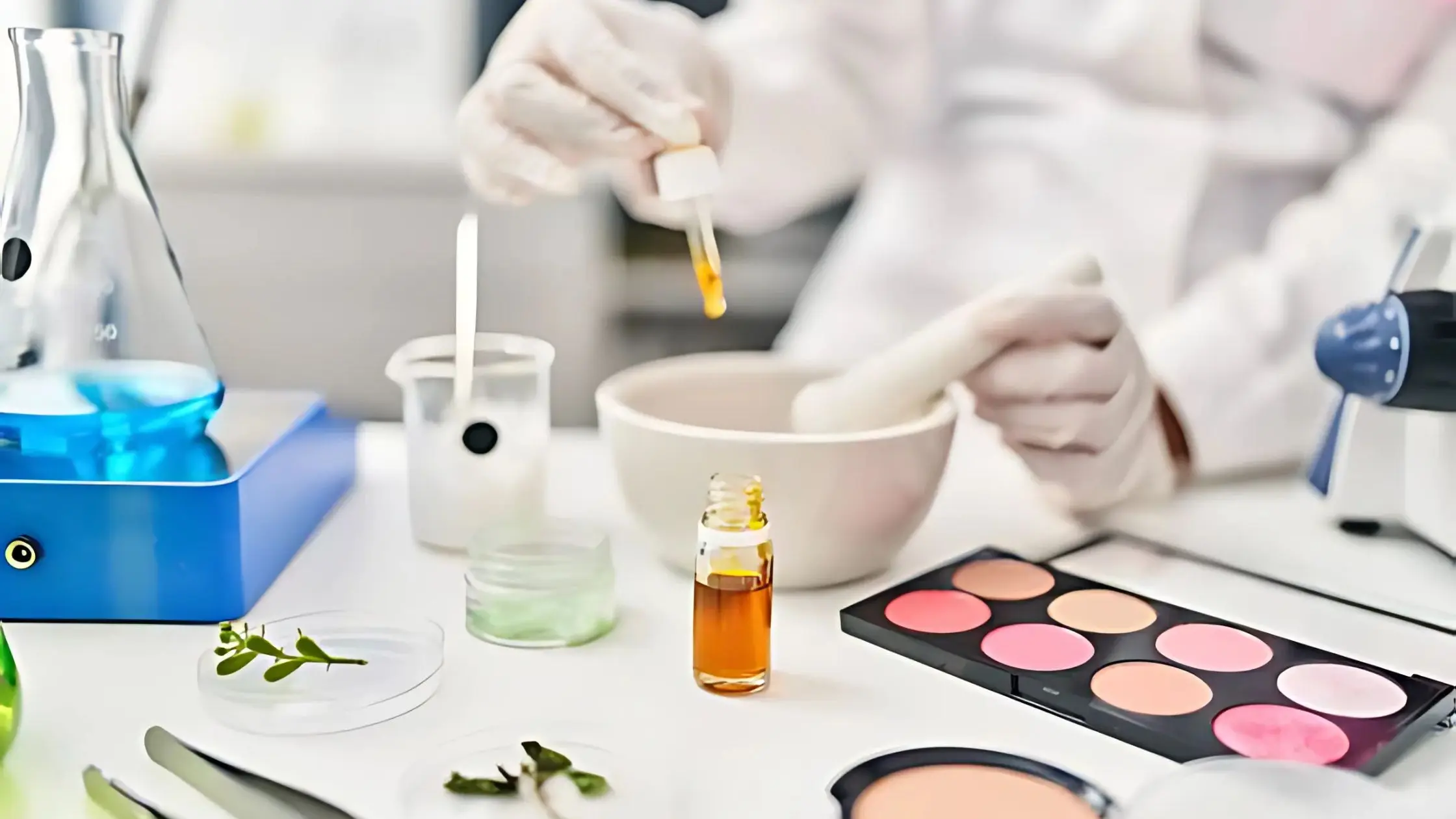 Chemist checking chemicals used in cosmetics products