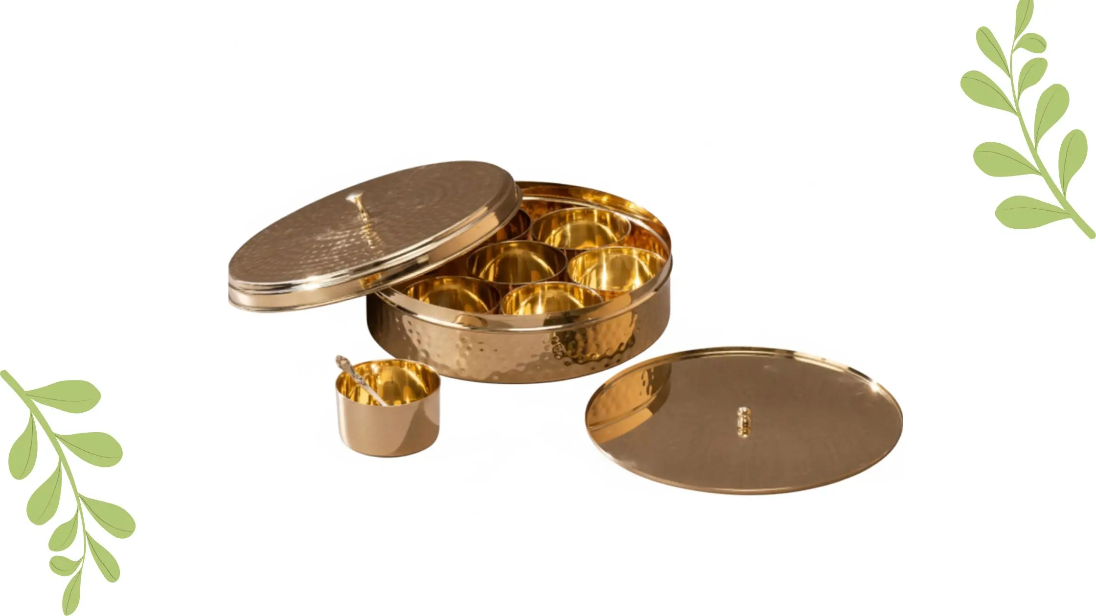 P-TAL Brass Masala Box for Kitchen with Spoon